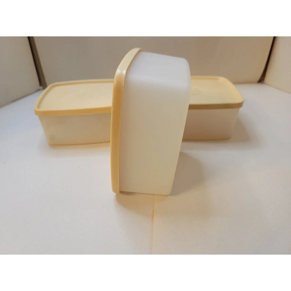 70s/80s Vintage Tupperware Sheer Food Storage Container Set w 3 Almond Lids 310